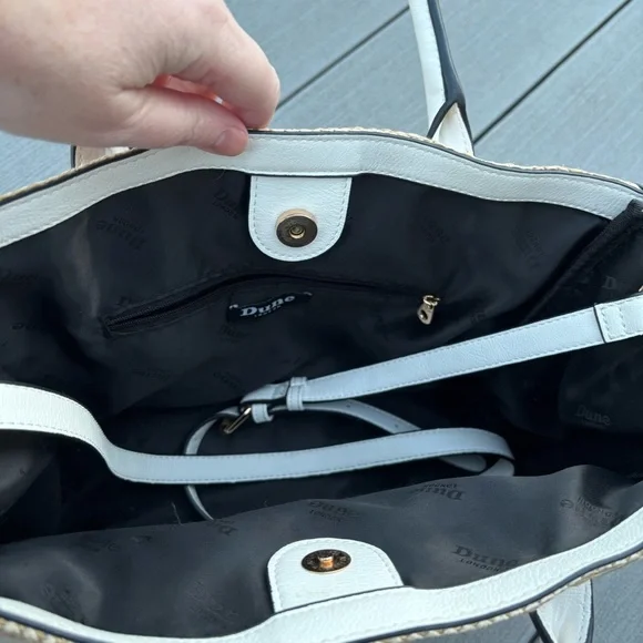 Dune London Blue and Tan raffia rattan satchel - Picture 7 of 8